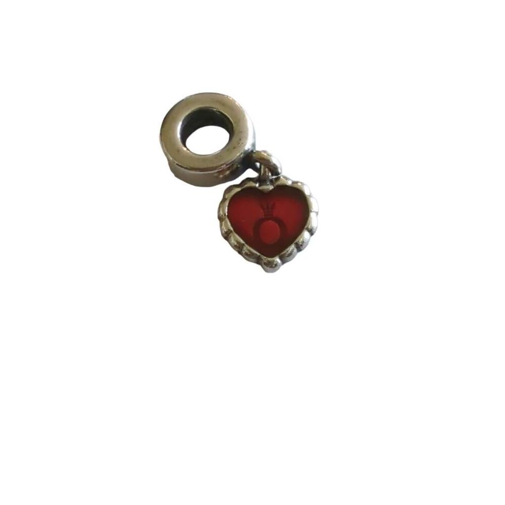 Pandora red dangle heart charm, 925 silver, EUC